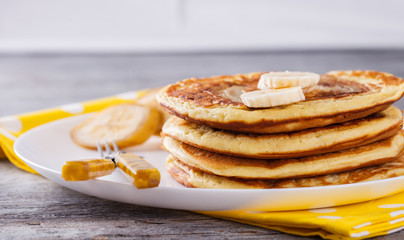Pancake with banana.selective focus.