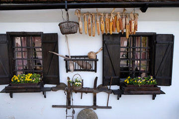 Windows of traditional wooden house in Gornja Stubica, Zagorje region, Croatia 