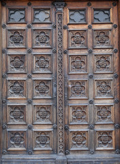 Door, west portal of the church of St. Mark in Zagreb, Croatia 