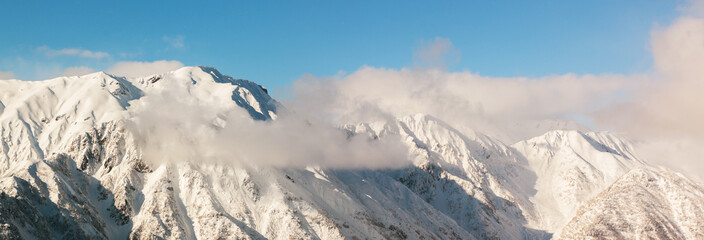 Fototapeta na wymiar Hotaka mountain landscape at shinhotaka, Japan Alps in winter