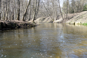 Rzeka Wieprz śluza w Zwierzyńcu marzec, koniec zimy początek wiosny © klumb
