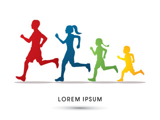 Family running silhouettes, designed using colorful graphic vector
