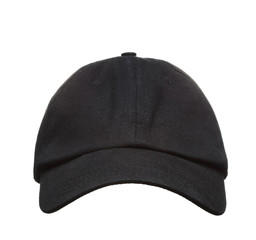 Front View of Black baseball Cap Isolated on White Background