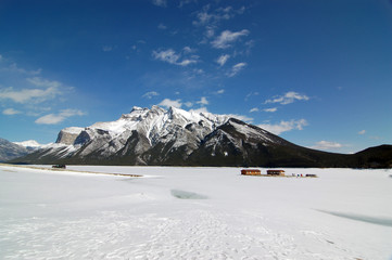 Frozen Minnewanka Lake of Banff National Park