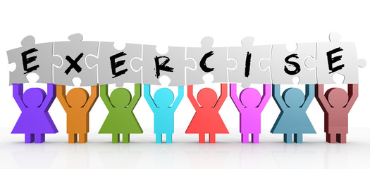 Puppet hold puzzle with exercise word on it