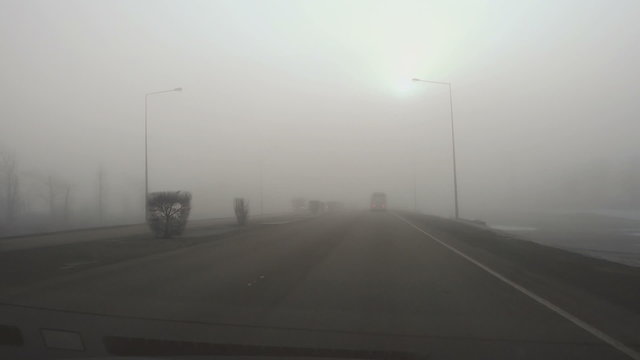 Thick fog on the highway