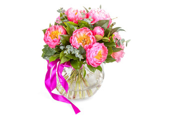 Amazing bouquet of pink pions isolated