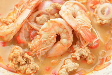 Crispy deep fried morning glory with spicy seafood salad