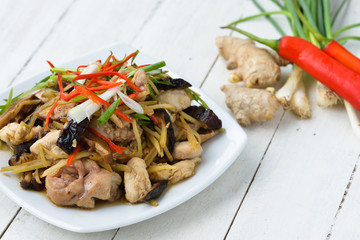 Stir fried chicken, ginger and mixed vegetables