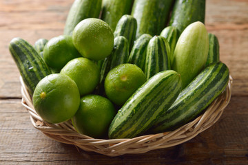 Fresh cucumber on the wooden table