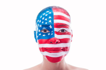 Portrait of a girl with a painted American flag, closeup