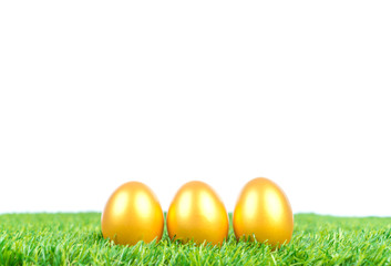 Gold easter egg on a green grass