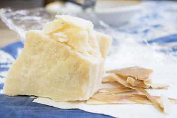 chunks and rind of parmigiano cheese