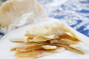 chunks and rind of parmigiano cheese