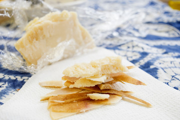 chunks and rind of parmigiano cheese