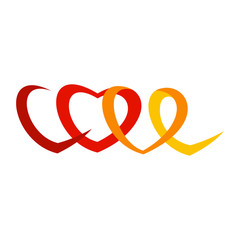 Stylized word love drawn in the form of hearts from colored ribbons.