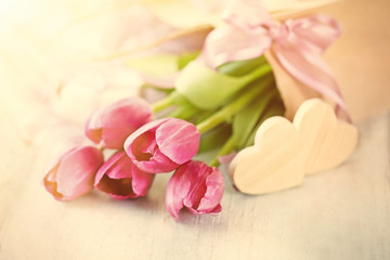 Fototapeta na wymiar Beautiful romantic composition with flowers, St. Valentines Day concept
