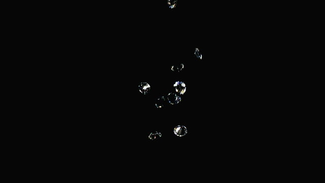 Real Diamonds Drop On Black Surface and Bounce Super Slow Motion