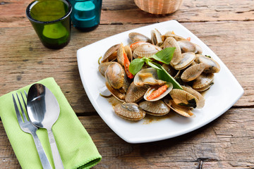 Stir fried clams with roasted chili paste,Thailand food