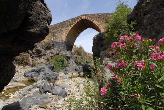 Front view of the "ponte dei saraceni", an ancient medieval brid