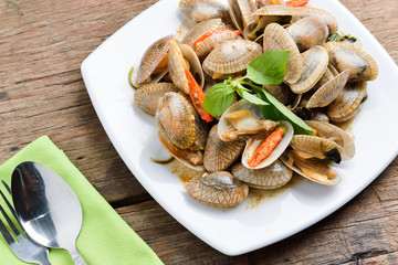 Stir fried clams with roasted chili paste,Thailand food