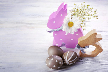 Fototapeta na wymiar Easter bunny ans eggs, close up