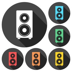 Speaker Icons set with long shadow