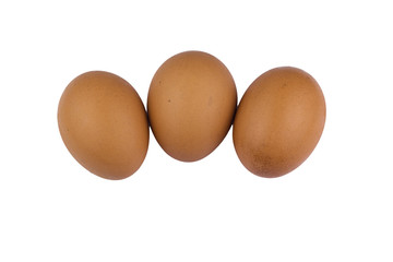 Three fresh eggs for cooking isolated on white