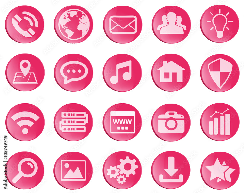 Sticker red web icons set