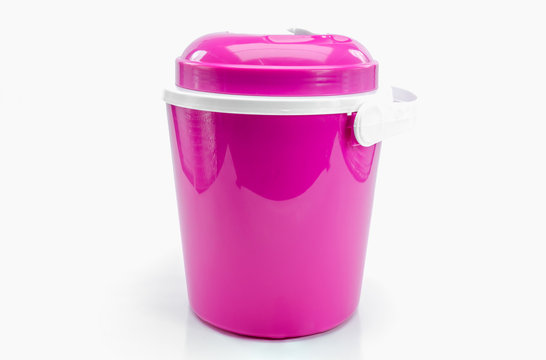 Plastic Ice Bucket On White Background.