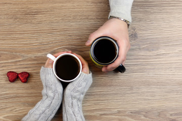 hand coffee background couple