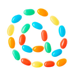 AT symbol, email address icon made of multicolored candies