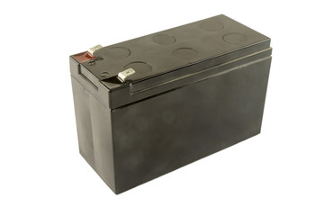 Used industrial battery isolated on a white background. Recyclable garbage series.