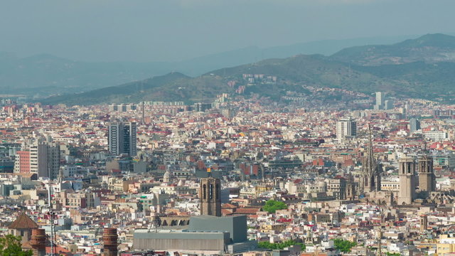 Panning left aerial view of Barcelona