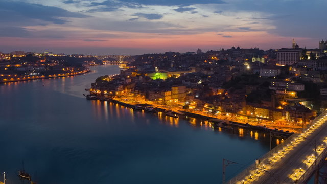 Panning left timelapse of Porto at sunset time
