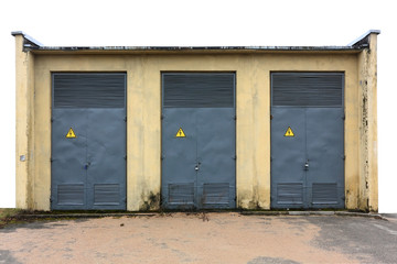 three gray steel doors