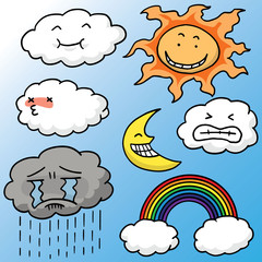vector set of sun, moon, cloud and rainbow