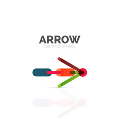 Linear arrow abstract logo, connected multicolored segments of lines in directional pointer figure