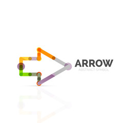 Linear arrow abstract logo, connected multicolored segments of lines in directional pointer figure