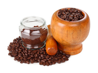 black coffee and coffee beans