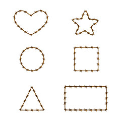 Set of rusty barbed wire different shapes