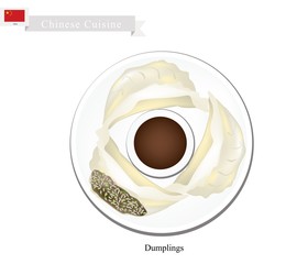 Jiaozi or Chinese Steam Dumplings with Soy Sauce