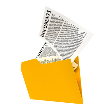 a yellow folder with sheets of paper
