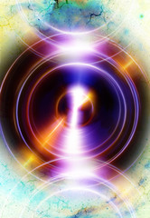 Audio music Speaker in space. Cosmic space and stars, abstract cosmic background, space music, music concept.