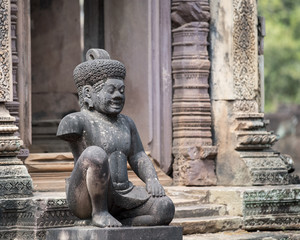 Fototapeta na wymiar Guardians at the 10th Century Citadel of the Women, Cambodia