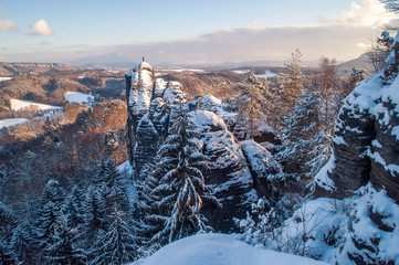 Beautiful rocks of the Saxon Switzerland in winter