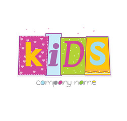 colorful vector with logo pattern with colorful squares and labeled children, for the children's company