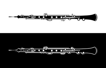 Oboe - Vector Orchestra Music Instrument illustration on white and black Background. - obrazy, fototapety, plakaty