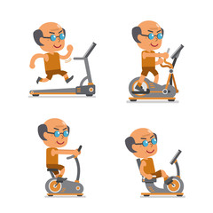 Cartoon old man with exercise machines