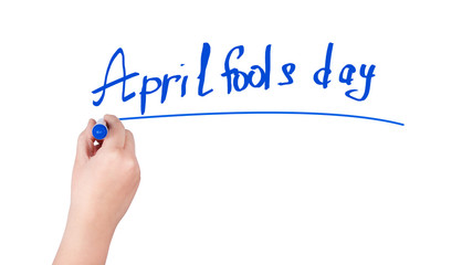 April fools day word write on white background